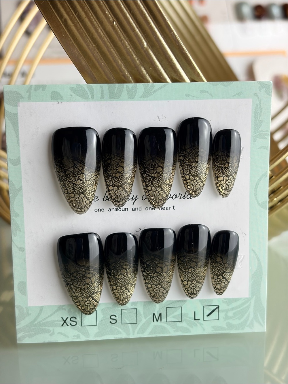Black to Gold Lace Ombre Press-On Nails - Large